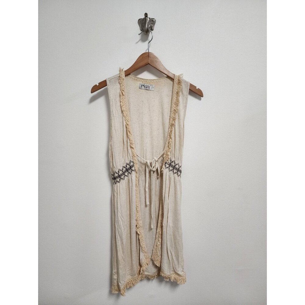 Funky People cream fringe sleeveless duster cardigan S